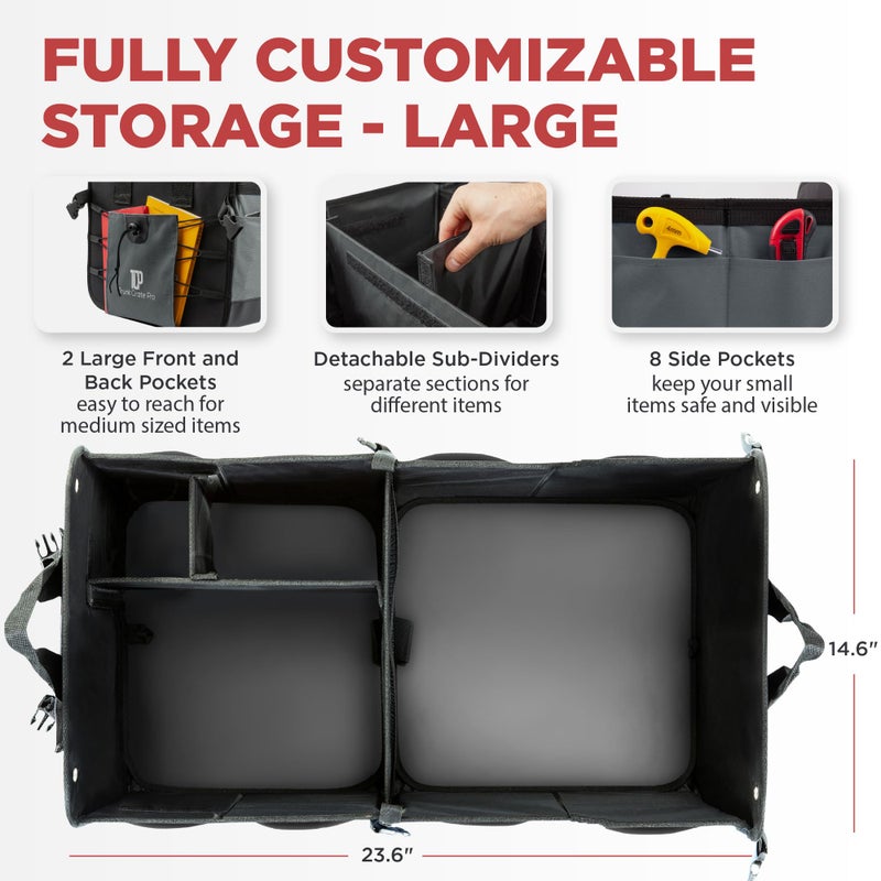 TRUNKCRATEPRO Trunk Organizer For Car, Suv, Truck | Premium Adjustable Multi Compartments Collapsible Car Trunk Organizer With Securing Straps & Non-Slip Bottom (Large Size, Grey) - Image 2